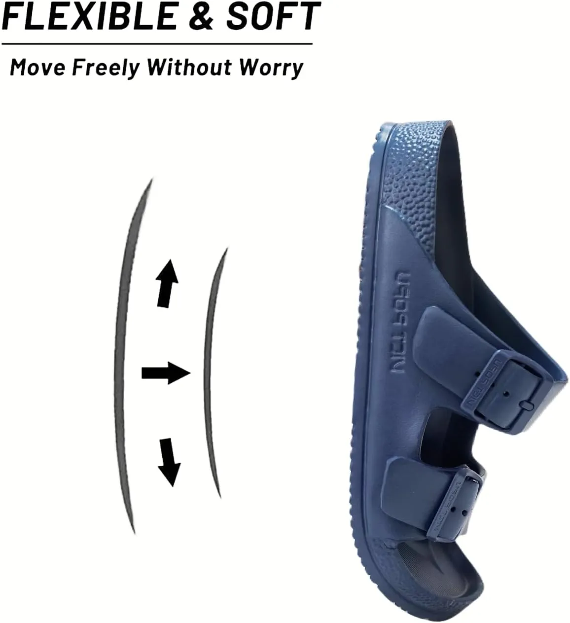 VICT POPU Womens Sandals Adjustable Double Buckle Strap Waterproof EVA Flat Slides