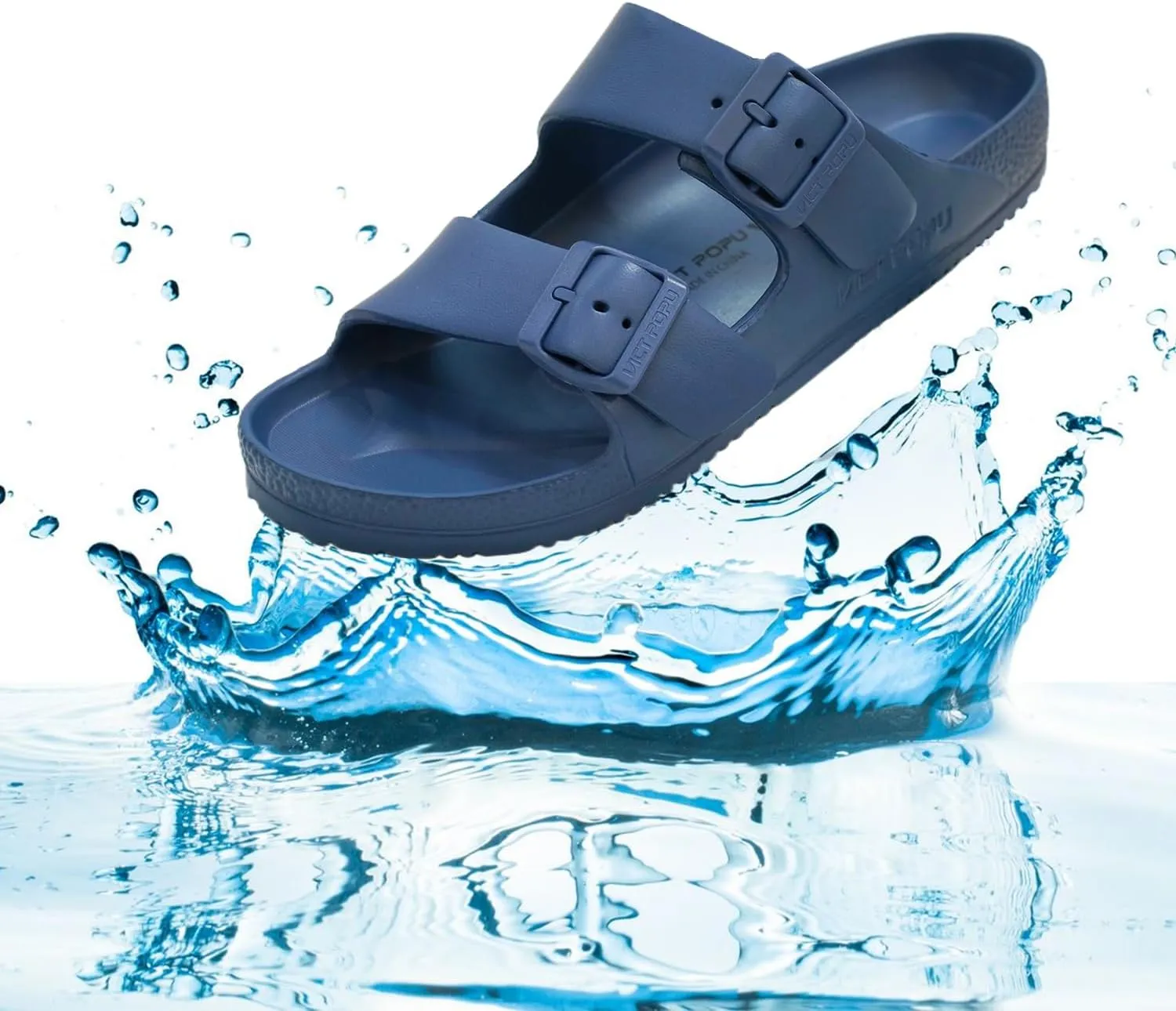 VICT POPU Womens Sandals Adjustable Double Buckle Strap Waterproof EVA Flat Slides