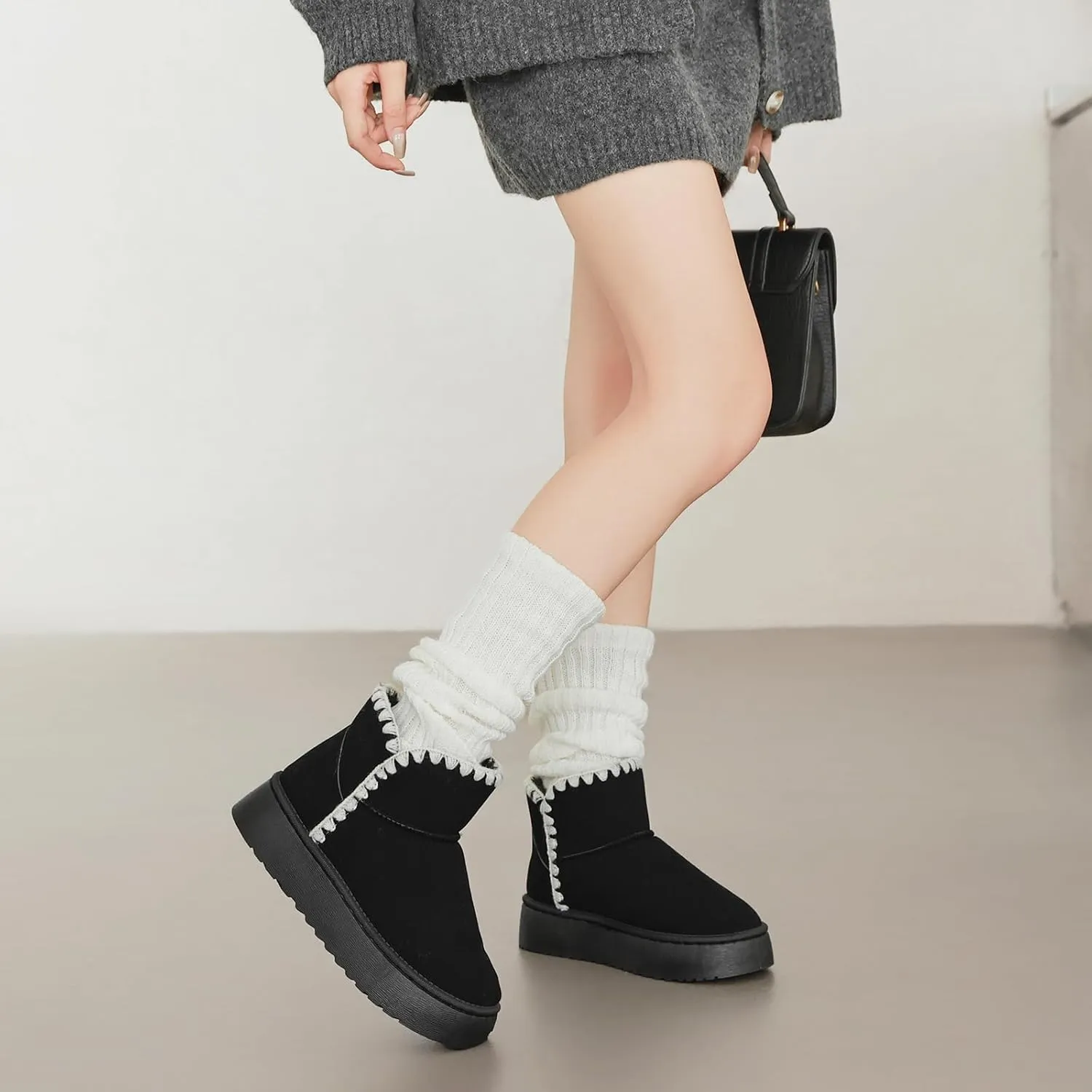 Winter Boots for Women, Lightweight Platform Boots Fashion Ankle Boots for Women,Classic Suede Fur Leather Snow Boots with Comfort Insole Waterproof Stylish Fall Boots