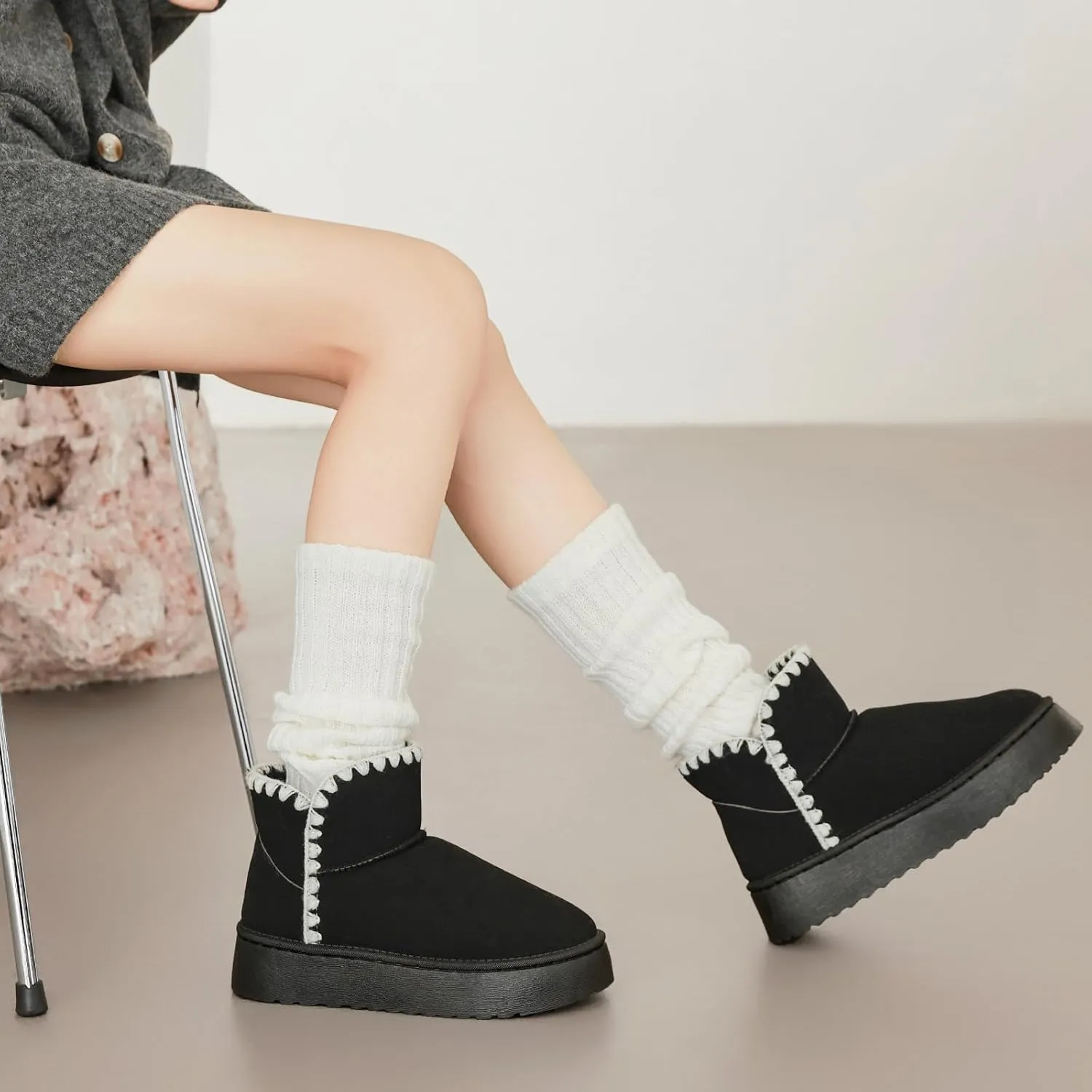 Winter Boots for Women, Lightweight Platform Boots Fashion Ankle Boots for Women,Classic Suede Fur Leather Snow Boots with Comfort Insole Waterproof Stylish Fall Boots