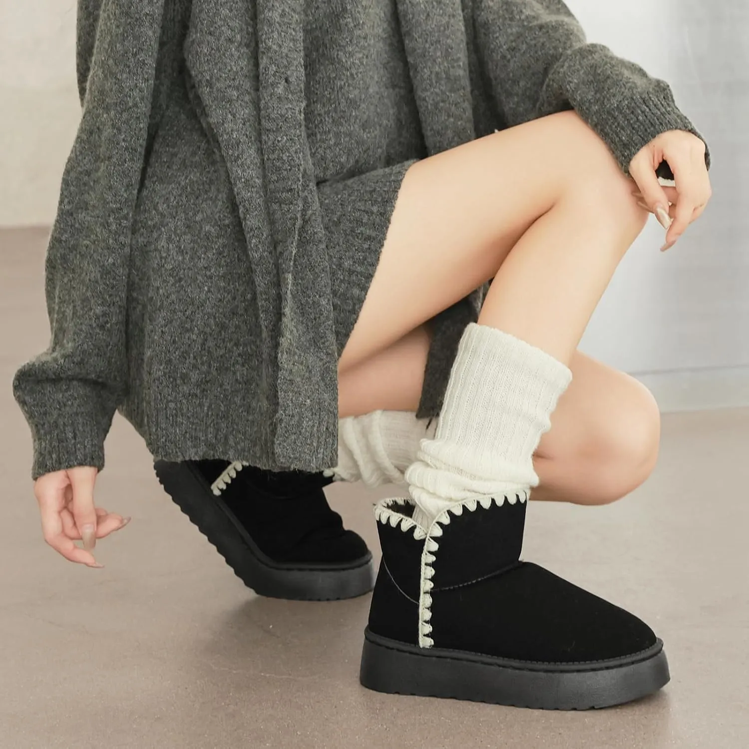 Winter Boots for Women, Lightweight Platform Boots Fashion Ankle Boots for Women,Classic Suede Fur Leather Snow Boots with Comfort Insole Waterproof Stylish Fall Boots