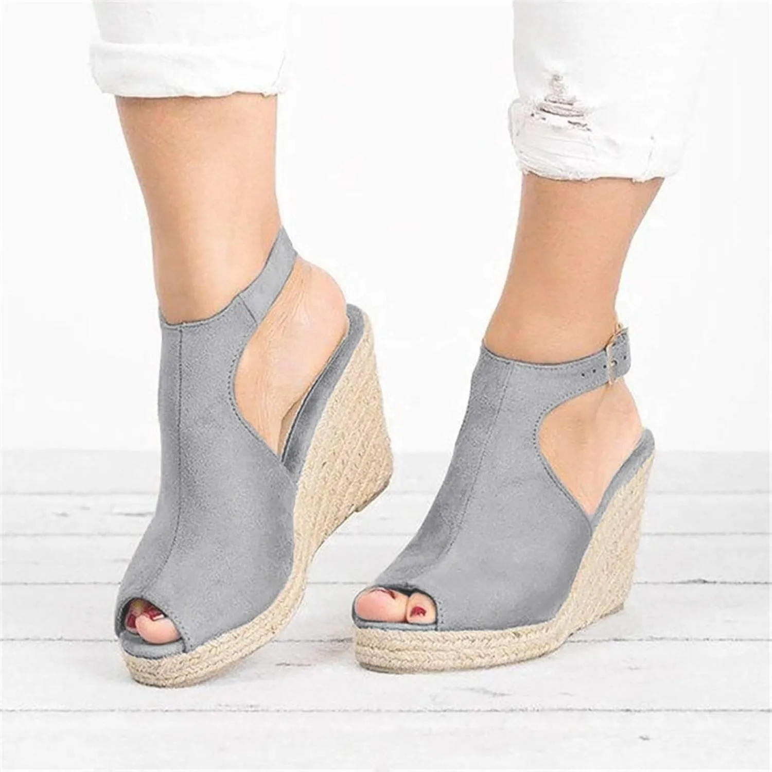 Women's Espadrille Wedges Sandals Slingback Buckle Strap Open Toe Platform Slip on Casual T Strap Heels Beach Shoes