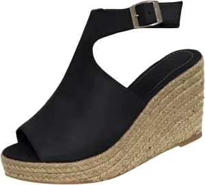 Women's Espadrille Wedges Sandals Slingback Buckle Strap Open Toe Platform Slip on Casual T Strap Heels Beach Shoes