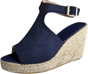 Women's Espadrille Wedges Sandals Slingback Buckle Strap Open Toe Platform Slip on Casual T Strap Heels Beach Shoes
