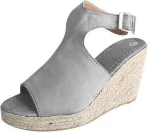Women's Espadrille Wedges Sandals Slingback Buckle Strap Open Toe Platform Slip on Casual T Strap Heels Beach Shoes