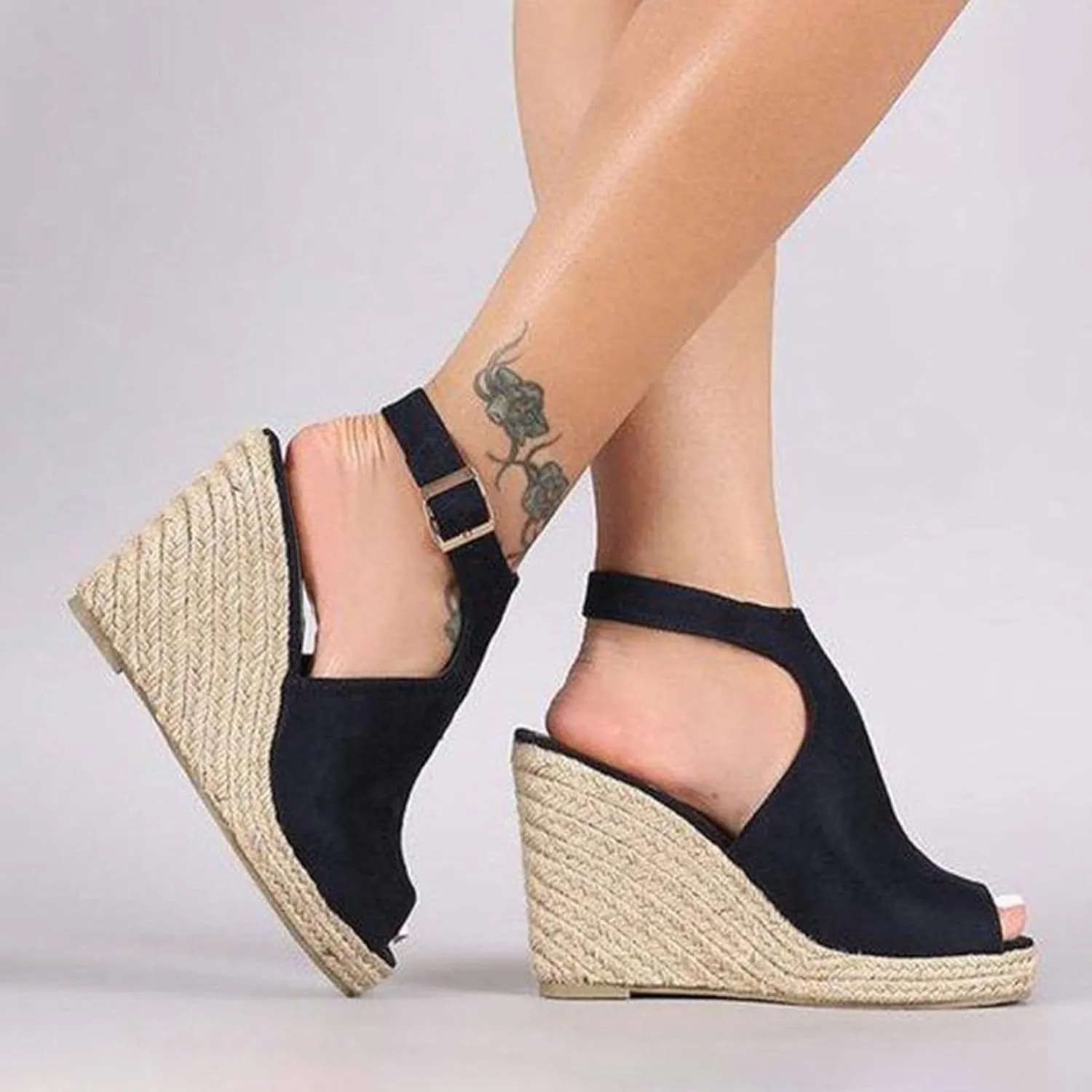 Women's Espadrille Wedges Sandals Slingback Buckle Strap Open Toe Platform Slip on Casual T Strap Heels Beach Shoes
