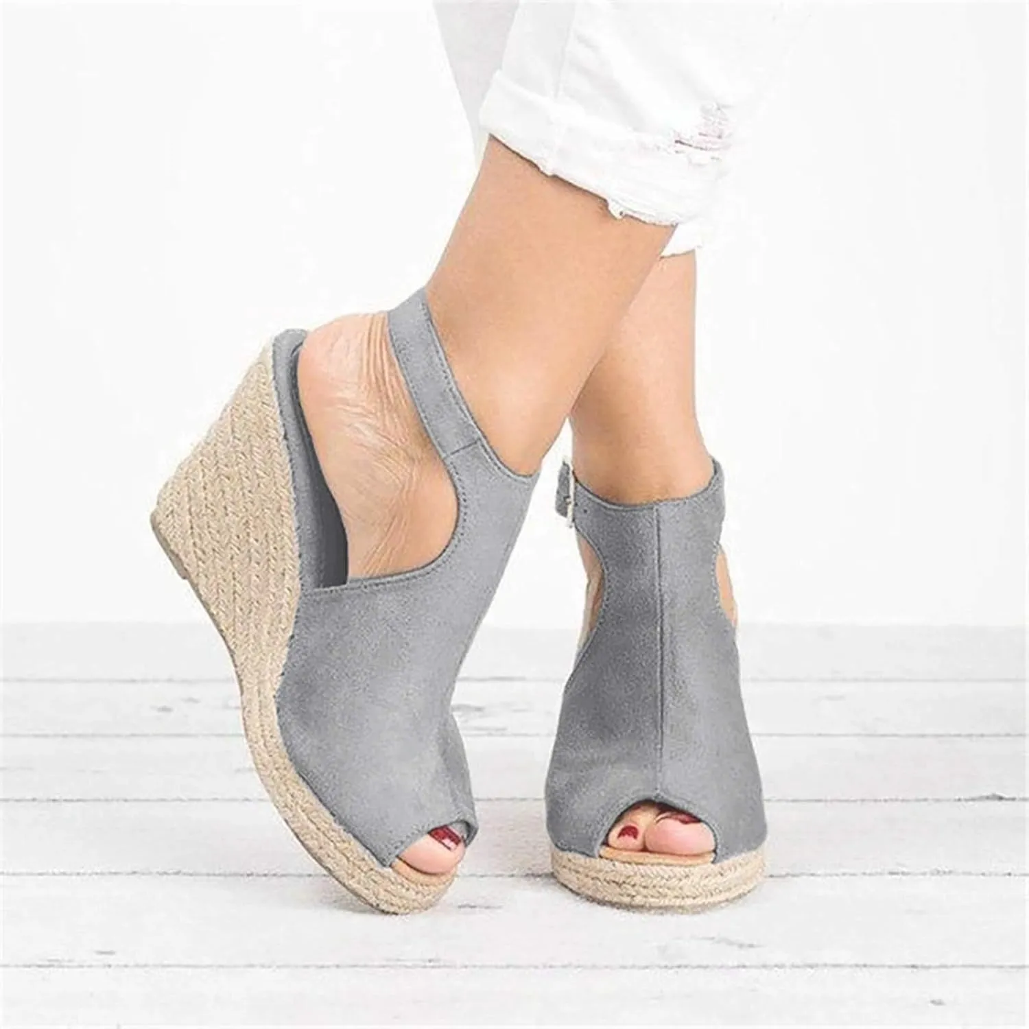 Women's Espadrille Wedges Sandals Slingback Buckle Strap Open Toe Platform Slip on Casual T Strap Heels Beach Shoes