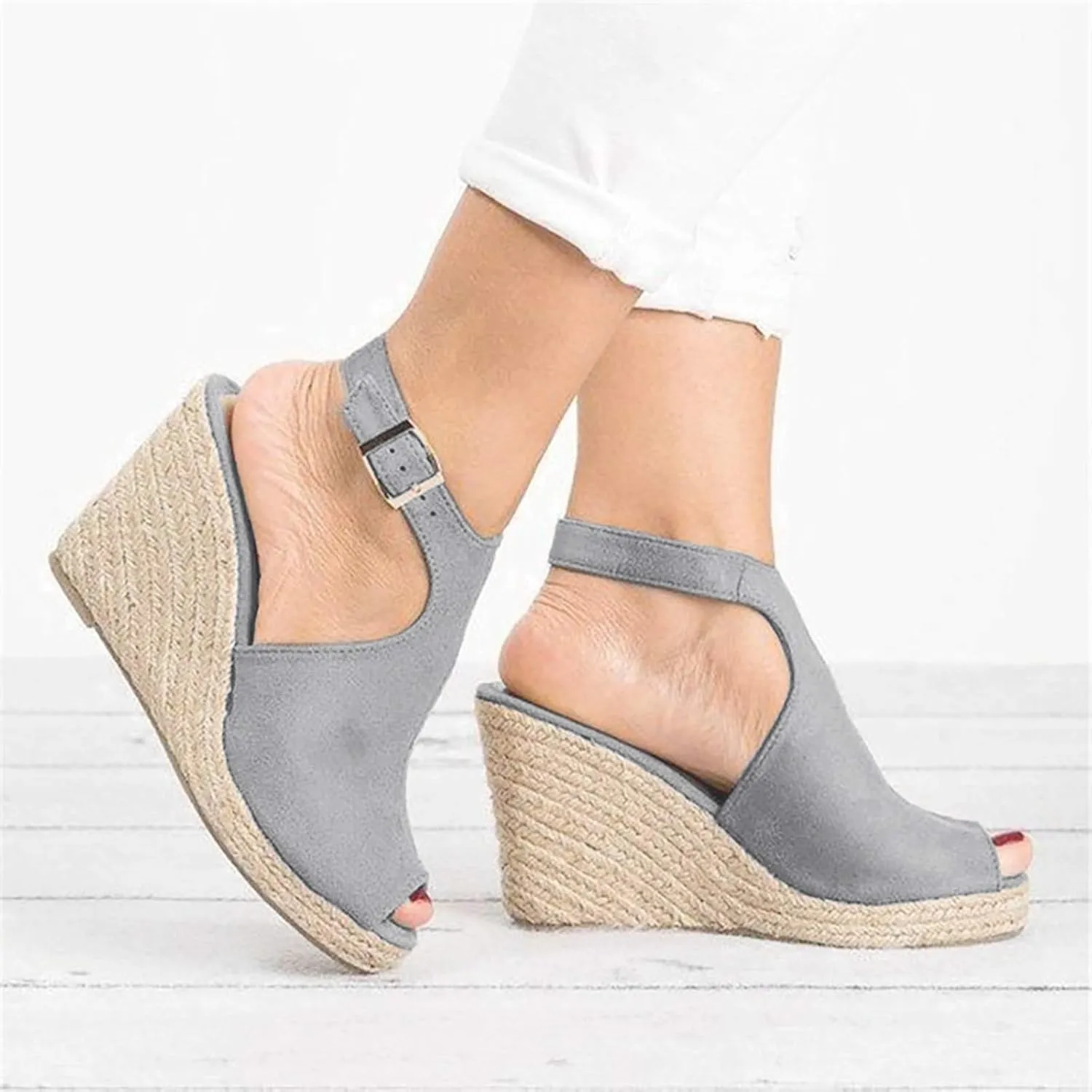 Women's Espadrille Wedges Sandals Slingback Buckle Strap Open Toe Platform Slip on Casual T Strap Heels Beach Shoes