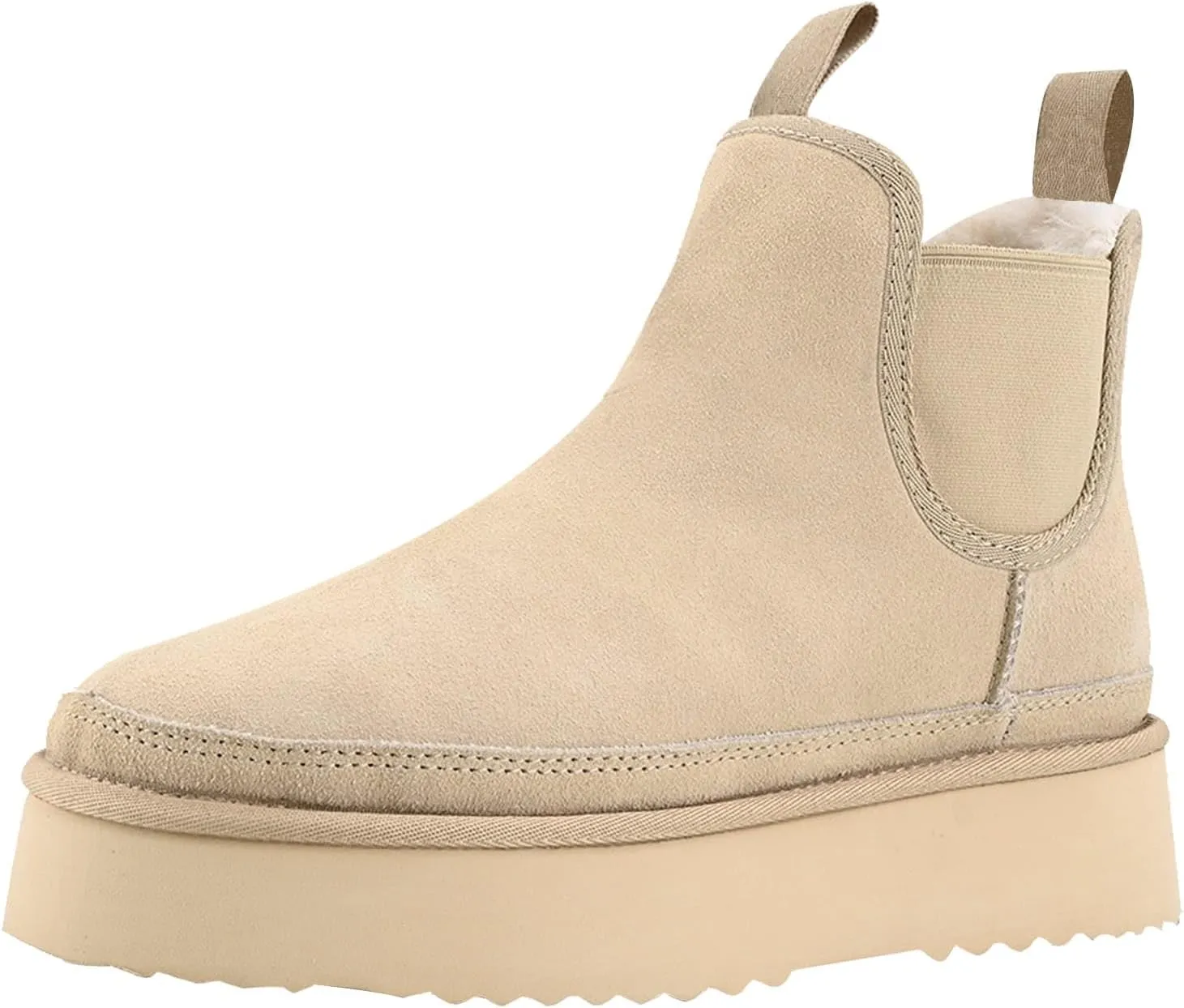 Women's Mini Snow Boots Platform Chelsea Winter Warm Faux Fur Lined Suede Indoor Outdoor Anti-Slip Classic Comfortable Flat Ankle Bootie