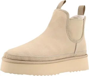 Women's Mini Snow Boots Platform Chelsea Winter Warm Faux Fur Lined Suede Indoor Outdoor Anti-Slip Classic Comfortable Flat Ankle Bootie