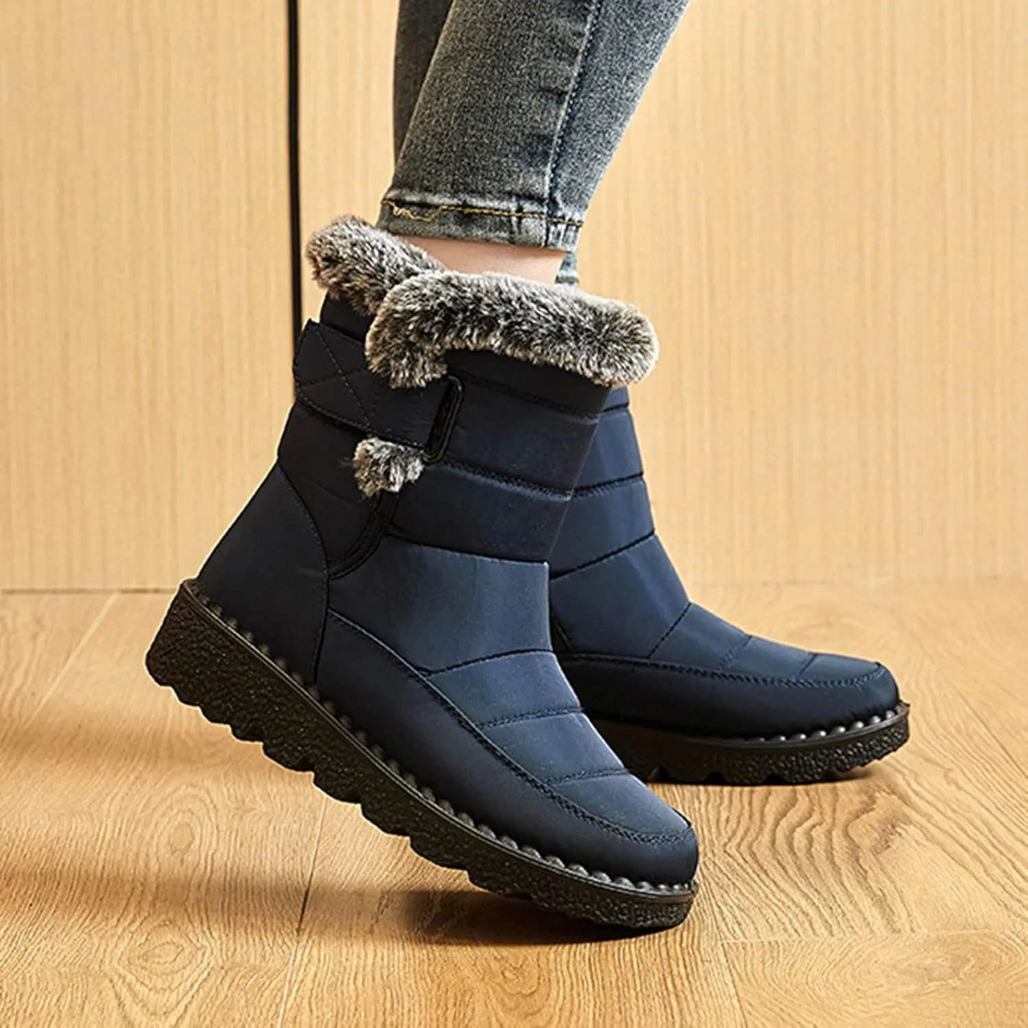 Womens Snow Boots Winter Warm Ankle Boots Fur Lined Winter Boots Comfortable Short Boots Slip On Waterproof Ski Boots