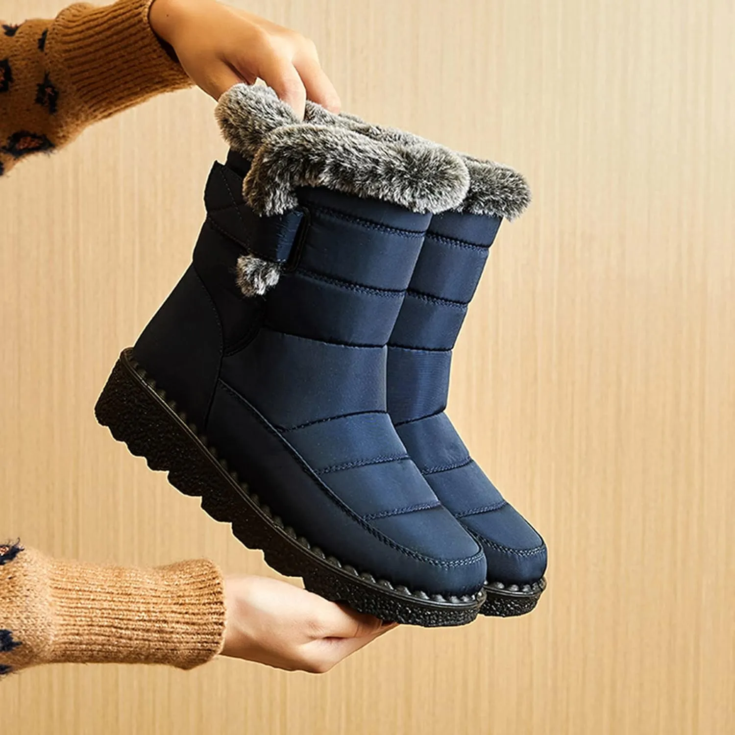 Womens Snow Boots Winter Warm Ankle Boots Fur Lined Winter Boots Comfortable Short Boots Slip On Waterproof Ski Boots