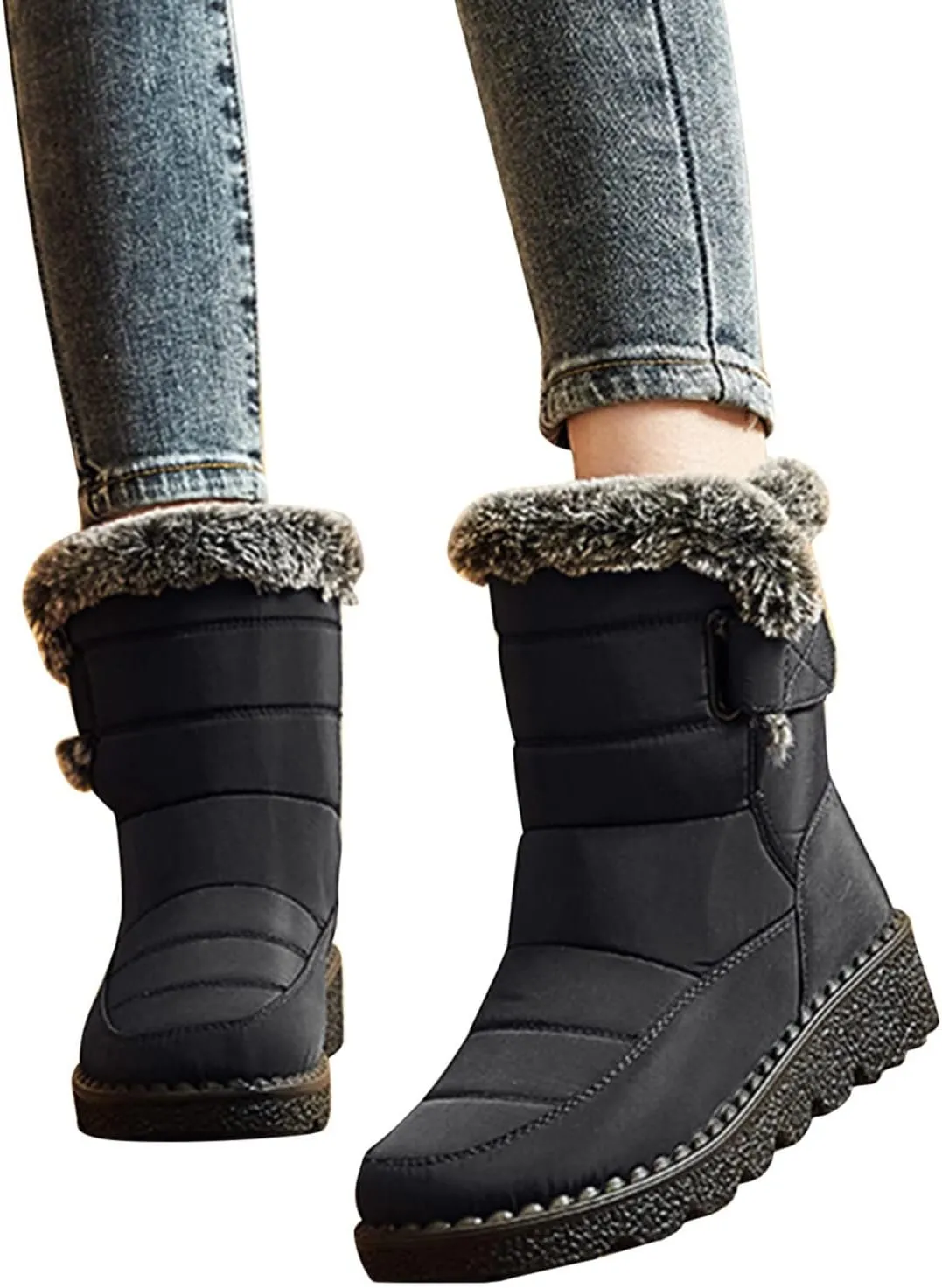 Womens Snow Boots Winter Warm Ankle Boots Fur Lined Winter Boots Comfortable Short Boots Slip On Waterproof Ski Boots