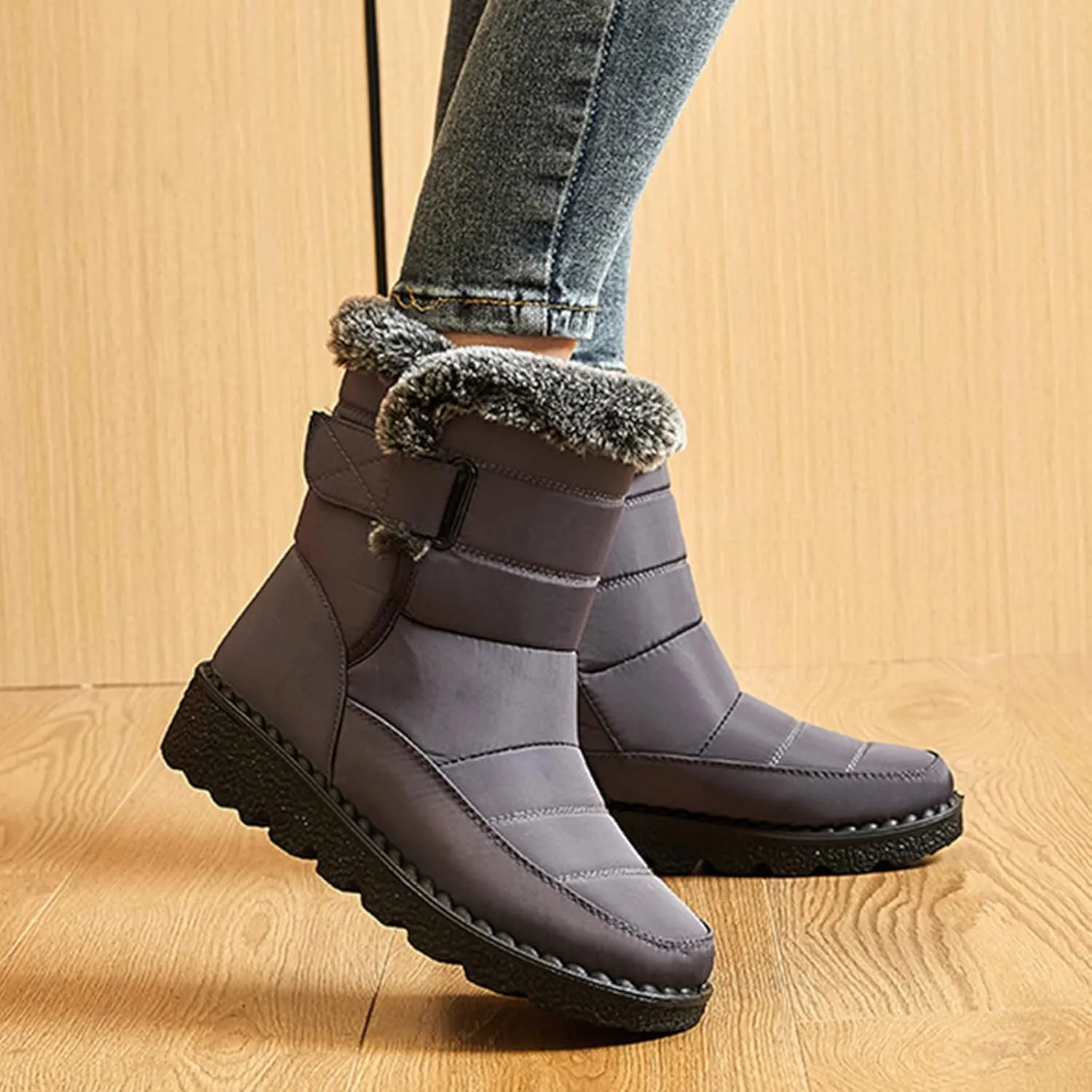 Womens Snow Boots Winter Warm Ankle Boots Fur Lined Winter Boots Comfortable Short Boots Slip On Waterproof Ski Boots