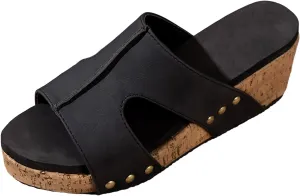 Womens Wedge Sandals Slides Open Toe Slip On Platform High Heeled Casual Summer Shoes Comfortable Cork Sandalias