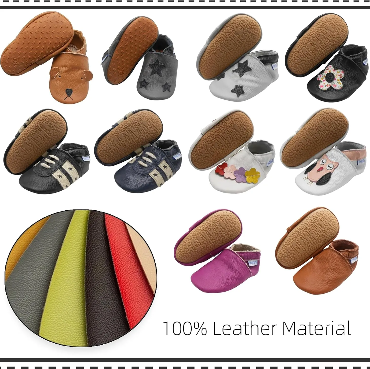 YIHAKIDS Baby Rubber Sole Shoes Boys Girls Infant Crawling Toddler Moccasins Leather Walking Anti-Slip Sole Slippers Newborn Mini Kids Crib Boots 0-24 Months