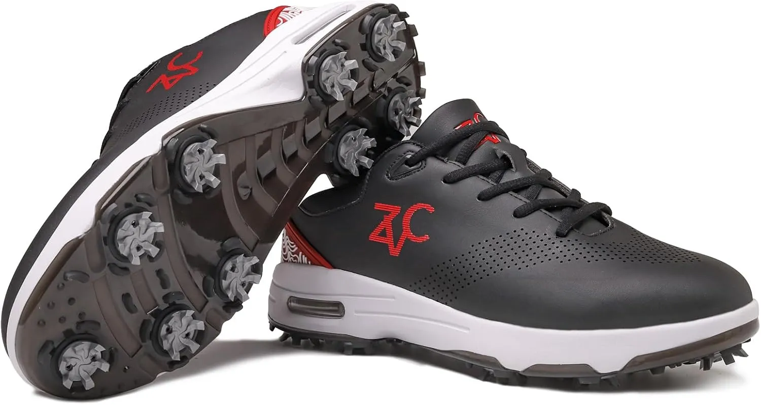 ZVC Golf Shoes Men with Spikes Non-Slip Water-Resistant Lightweight Breathable Professional Spiked Footwear Outdoor
