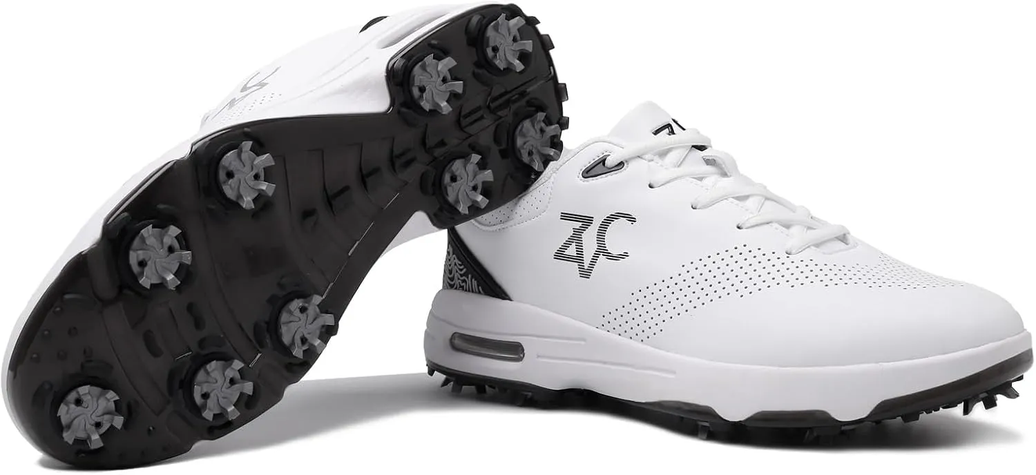 ZVC Golf Shoes Men with Spikes Non-Slip Water-Resistant Lightweight Breathable Professional Spiked Footwear Outdoor